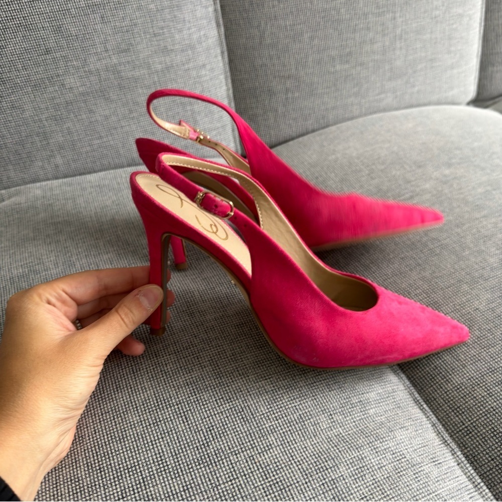 Sam Edelman Hazel Pink Fuchsia Slingback Heels Suede Upper Size 6.5 Women’s - Picture 3 of 6